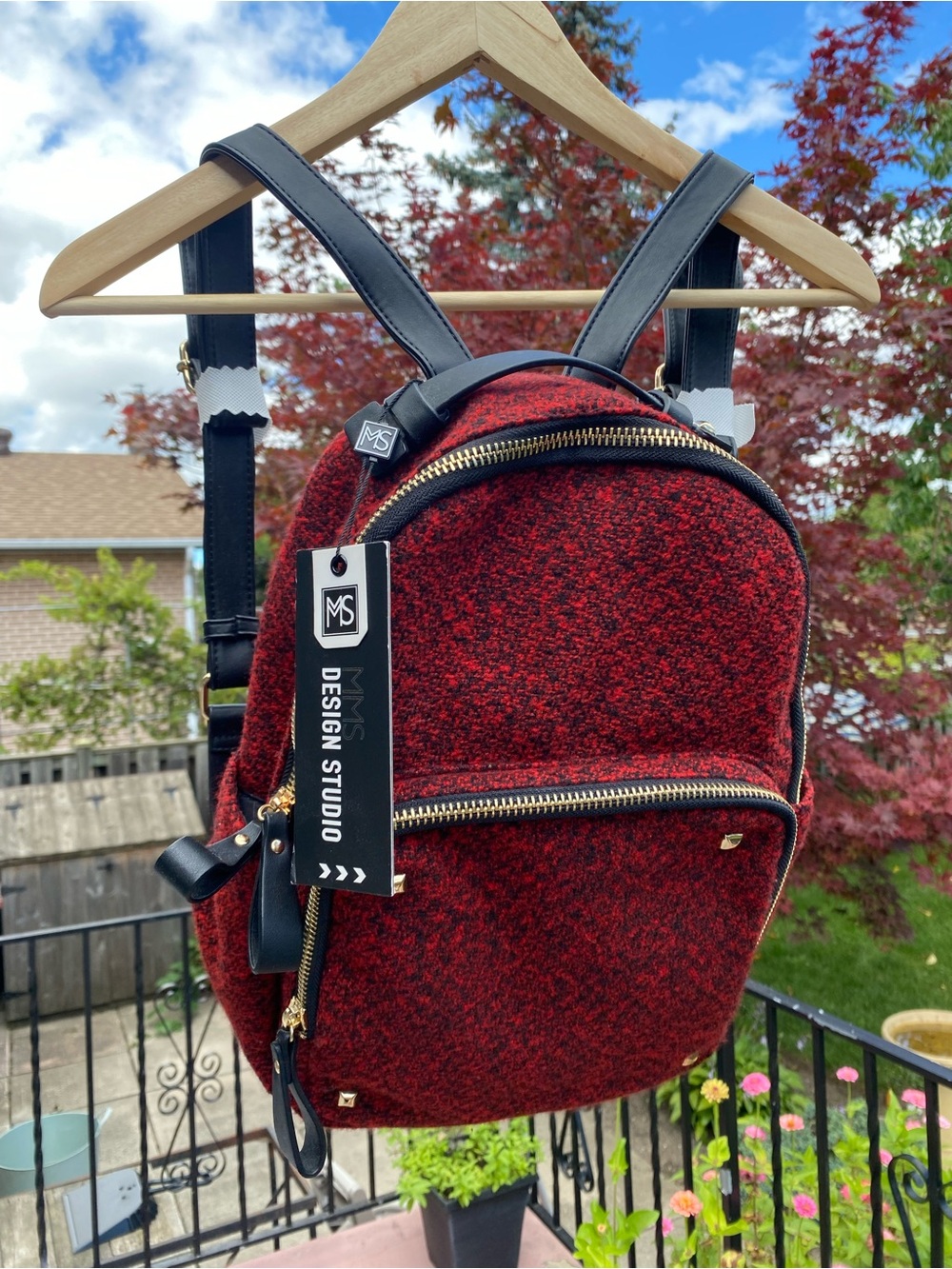 MMS Design Studio Red and Black Wool-Blend Mini Backpack